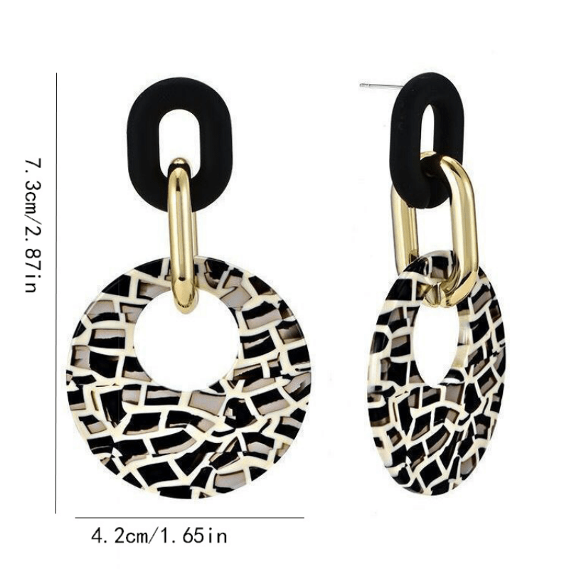 Acrylic Circle Earrings Exaggerated Black And White Pattern Geometric Drop Earrings Chunky Paperclip Chain Link Dangling Earrings Statement