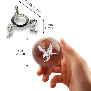 1pc, Engraved Eagle Crystal Ball Paperweight With Stand 60mm (2.4inch) 3D Laser Etched Glass Spheres Decorative Balls (Clear)