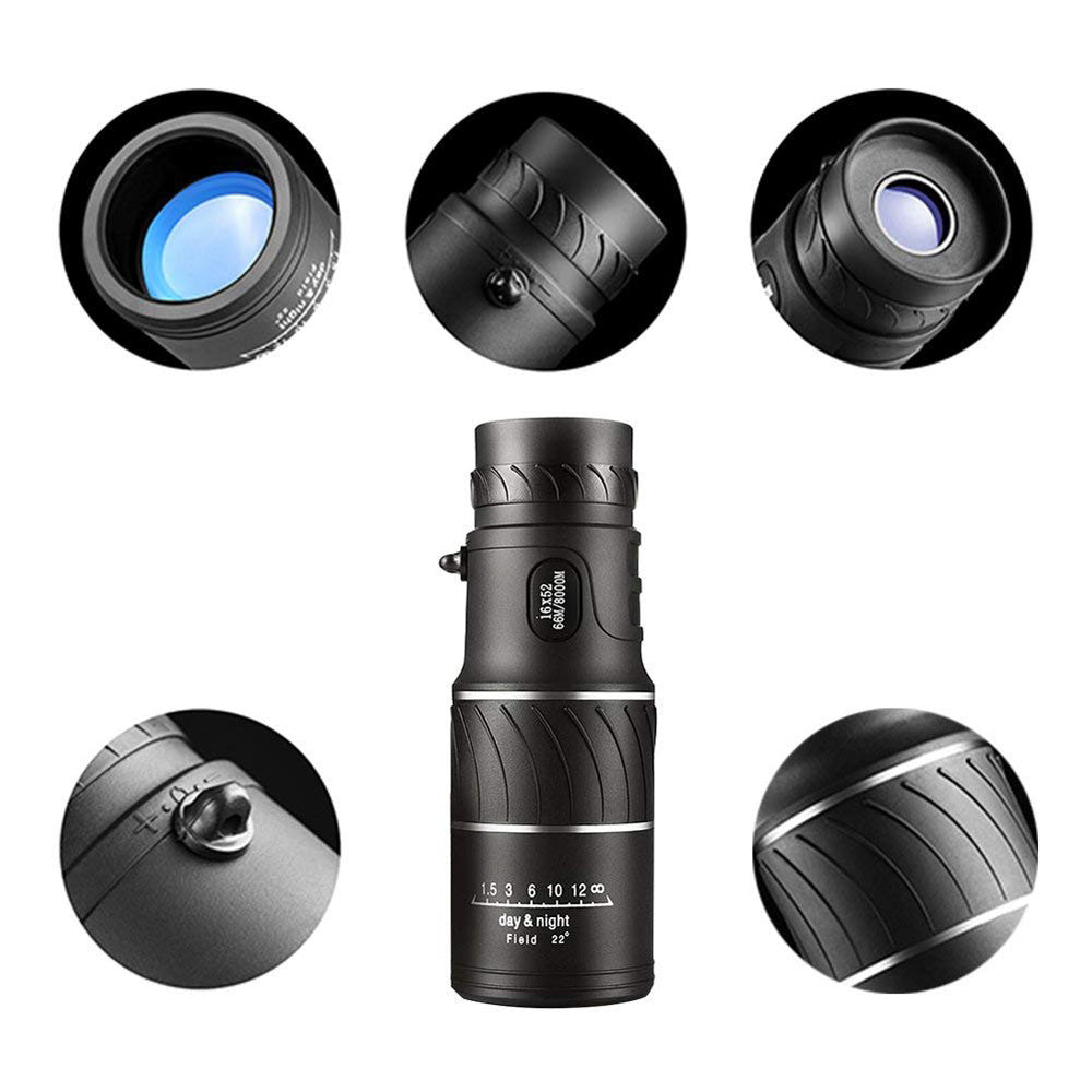 Portable Telescope 16x52 Military HD Professional Monocular Zoom Binoculars Night Hunting Optic Scope Big Vision Telescopio