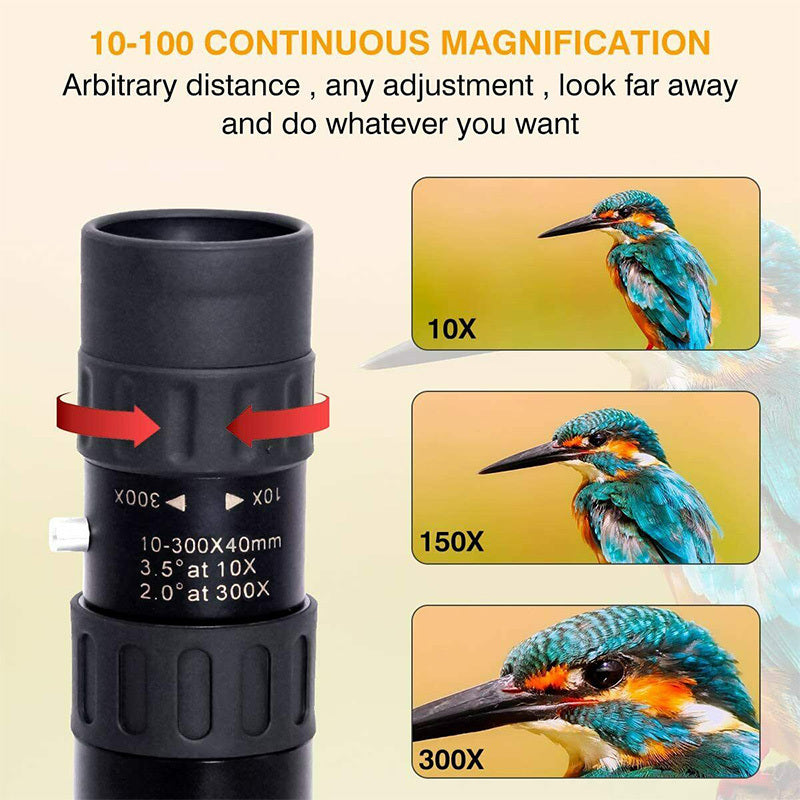 10-300X Zoom HD Portable Strong Binoculars Long Range Professional Spyglass Monocular Telescope Low Night Vision For Hunting