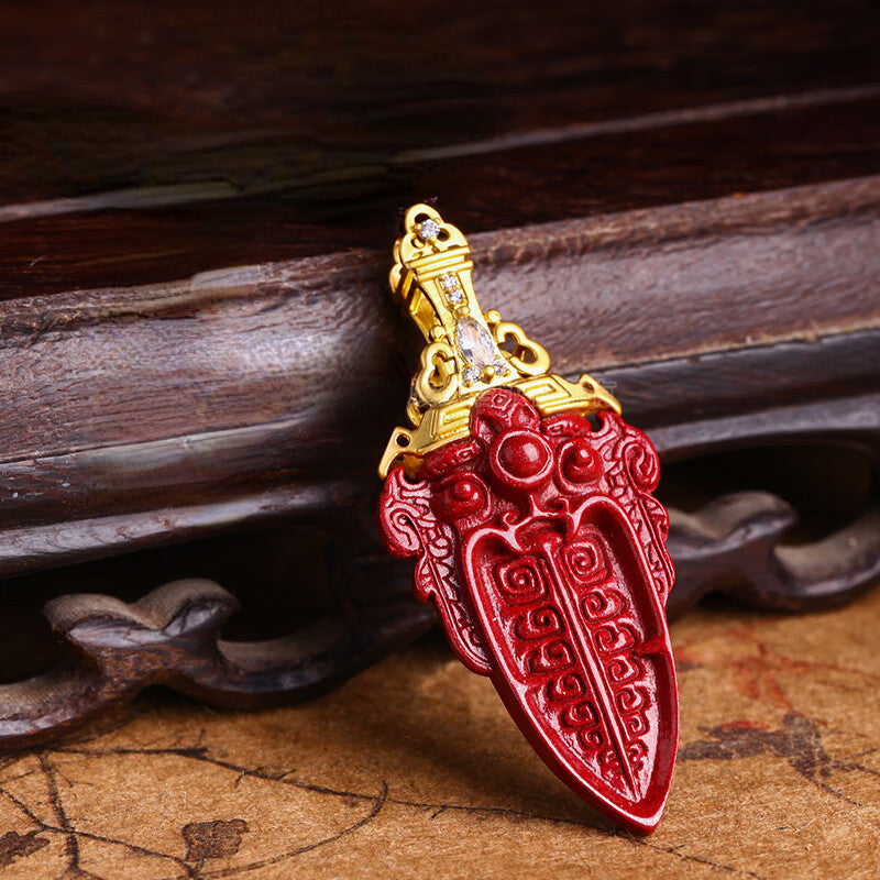 Cinnabar Gluttonous Sword Pendant Men's Necklace Retro Wind Buddha Pendant Male Jewelry Gift