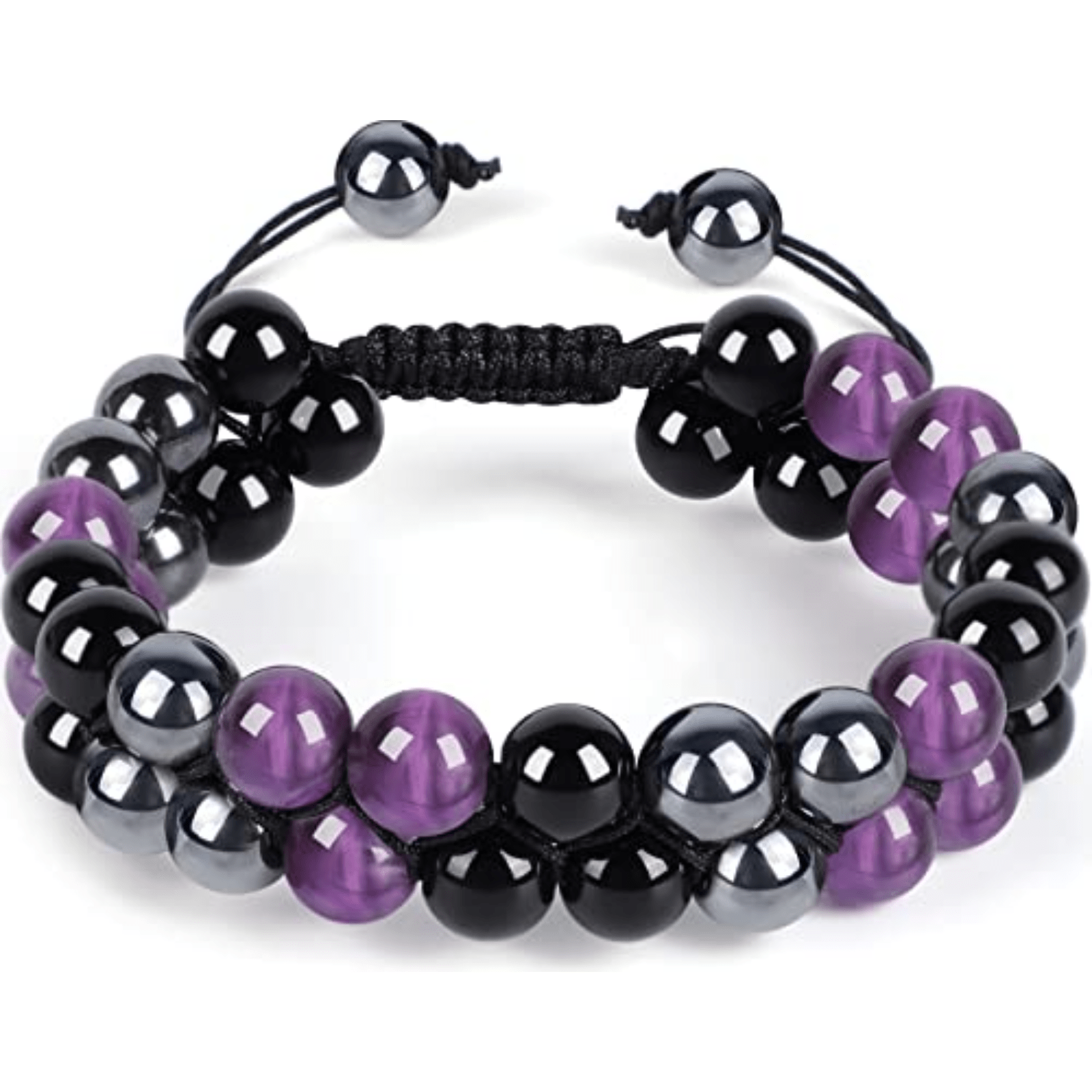 Triple Protection Bracelet For Men Amethyst Hematite Black Obsidian Handmade Jewelry Bracelet 8mm Beads Healing Crystal Bracelet,Bring Luck