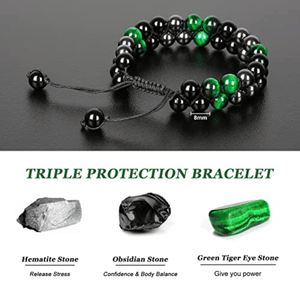 Bracelet With Green And Black Beads For Men, 8mm Natural Obsidian Crystal Beaded Bracelet For Men, Good Luck Bracelet