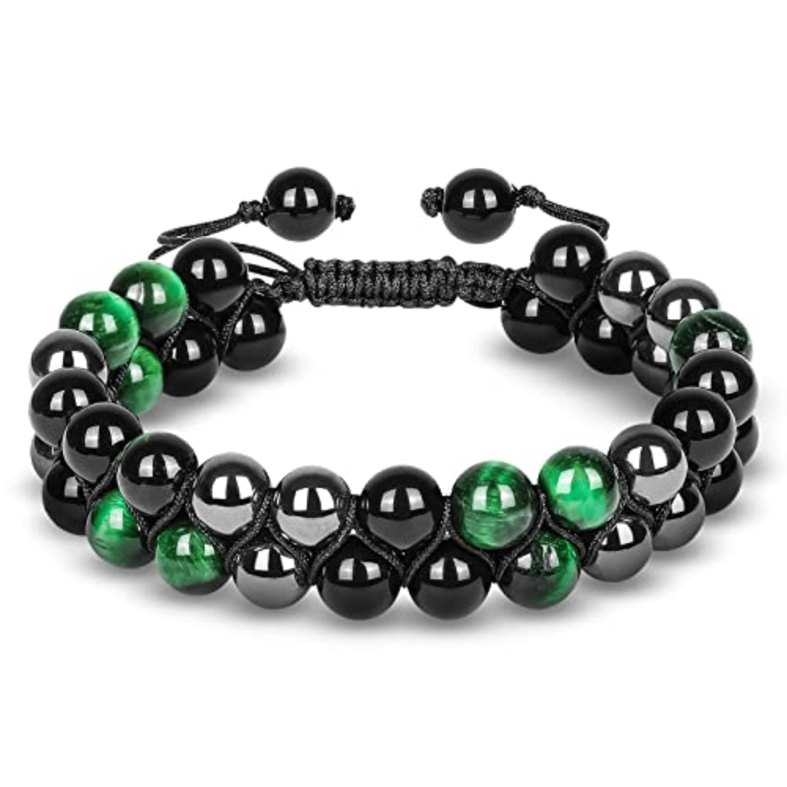 Bracelet With Green And Black Beads For Men, 8mm Natural Obsidian Crystal Beaded Bracelet For Men, Good Luck Bracelet