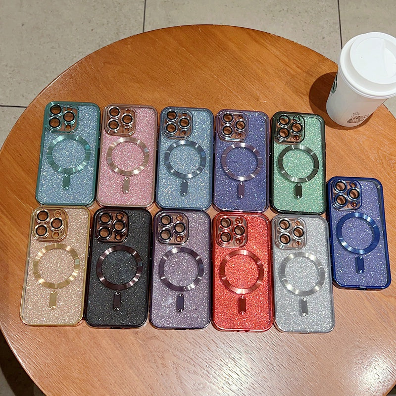 Luxurious Electroplated Wireless Charging Case for iPhone 14/13/12/11 Pro Max Plus - Glitter Soft Bumper Cover