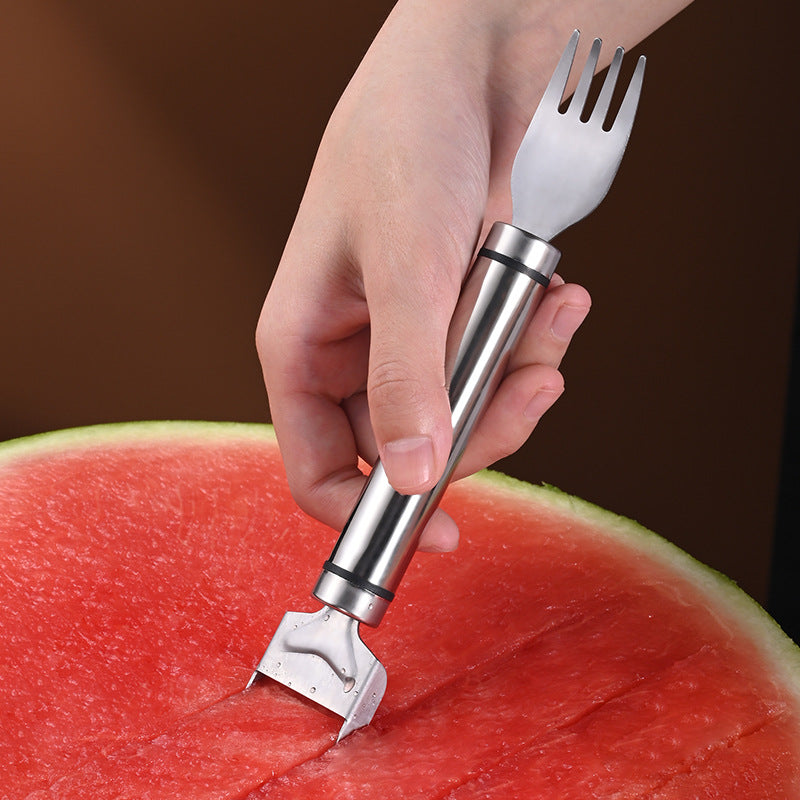 1pc, Watermelon Slicer Cutter, 2n1, Watermelon Fork Slicer, Summer Watermelon Cutting Artifact, Stainless Steel Fruit Forks Slicer Knife For