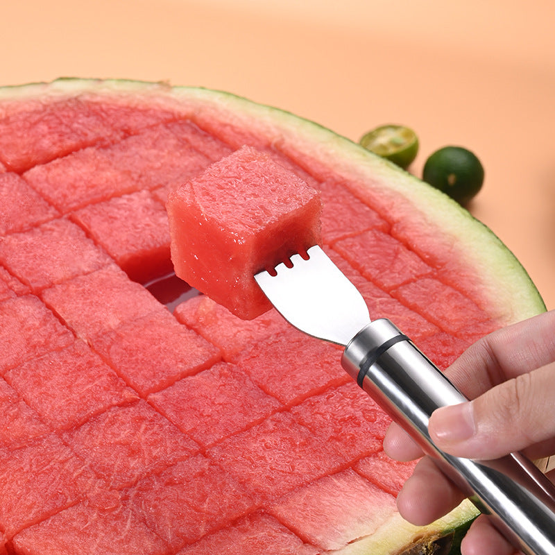 1pc, Watermelon Slicer Cutter, 2n1, Watermelon Fork Slicer, Summer Watermelon Cutting Artifact, Stainless Steel Fruit Forks Slicer Knife For