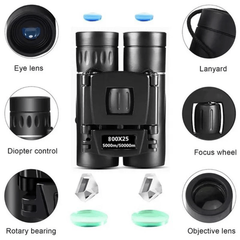 1pc 800x25 Binoculars Long Range Telescope HD Zoom Portable Folding Low Light Night Vision Monocular 4K For Outdoor Hunting Tourism Camping