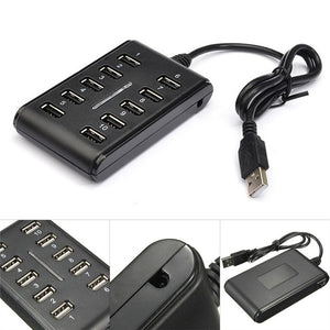 1pc Portable General Purpose Work Home With Switch ABS Plastic Double Row Ten Port USB HUB