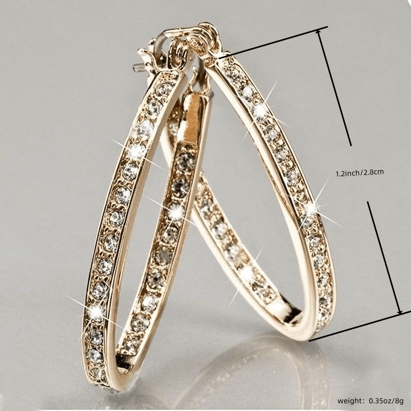 14K Gold Plated Hoop Earrings Stylish Shiny Zircon Inlaid Large Round Huggie Earrings Elegant Jewelry Accessories For Women