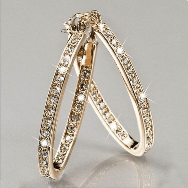 14K Gold Plated Hoop Earrings Stylish Shiny Zircon Inlaid Large Round Huggie Earrings Elegant Jewelry Accessories For Women