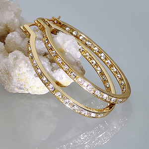 14K Gold Plated Hoop Earrings Stylish Shiny Zircon Inlaid Large Round Huggie Earrings Elegant Jewelry Accessories For Women