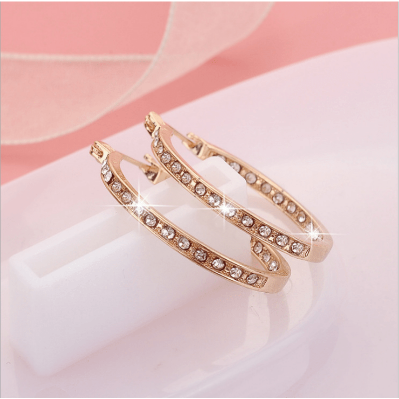 14K Gold Plated Hoop Earrings Stylish Shiny Zircon Inlaid Large Round Huggie Earrings Elegant Jewelry Accessories For Women