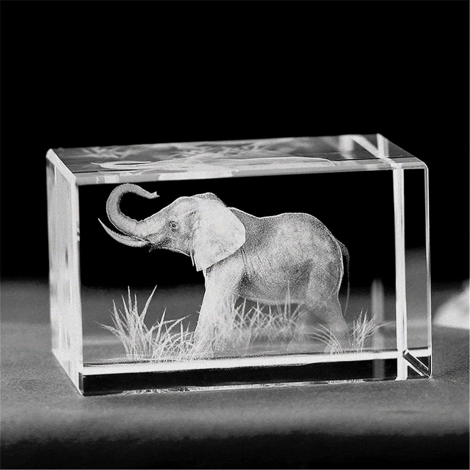 1pc Elephant Gifts, 3D Laser Etched Elephant Statue, Crystal Glass Cube Engraving, Home Decor Birthday, Elephant Gifts For Women Girls Boy A