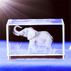 1pc Elephant Gifts, 3D Laser Etched Elephant Statue, Crystal Glass Cube Engraving, Home Decor Birthday, Elephant Gifts For Women Girls Boy A