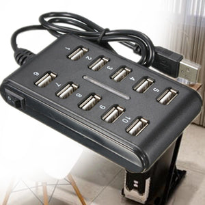 1pc Portable General Purpose Work Home With Switch ABS Plastic Dual Rows Ten Ports USB HUB