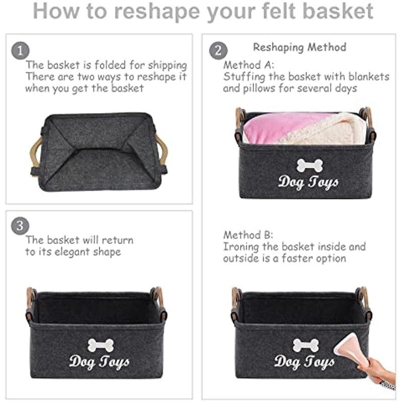 Versatile & Durable Pet Storage Box in Dark Grey Felt – Ideal for Toys, Blankets, Leashes