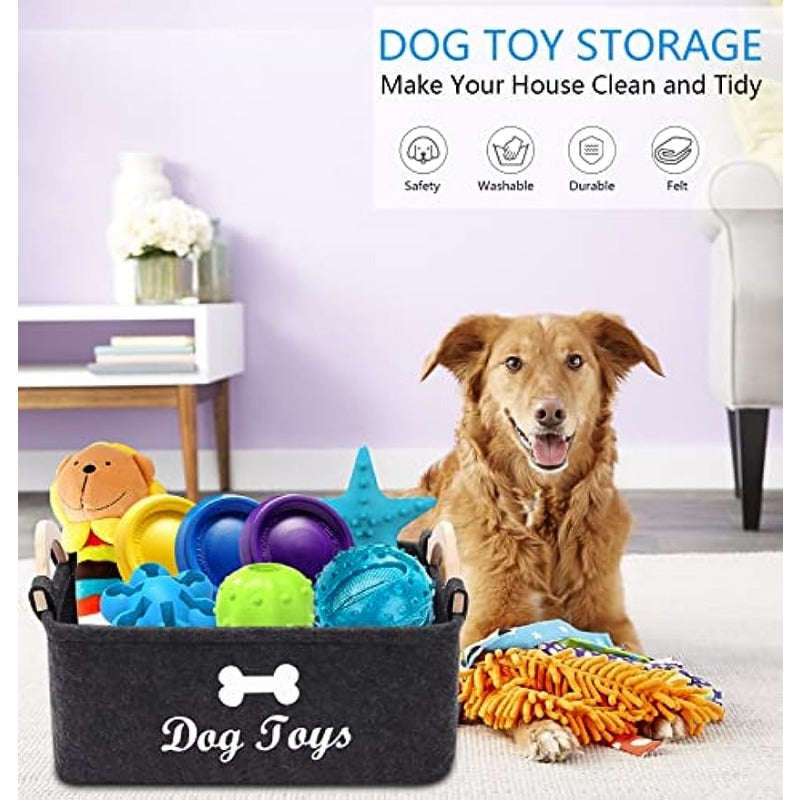 Versatile & Durable Pet Storage Box in Dark Grey Felt – Ideal for Toys, Blankets, Leashes