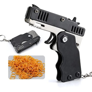 Metal Burst Rubber Band Toy - Mini Folding Launcher Toy With Keychain And 60pcs Rubber Bands, Safe Portable Shooting Toy For Indoor Outdoor