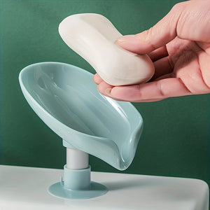 1pc Leaf Shape Soap Box, Soap Holder, Bathroom Accessories, Suction Cup Soap Container