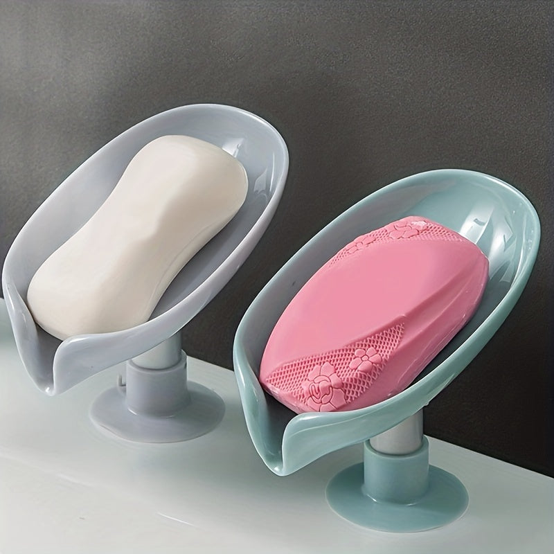 1pc Leaf Shape Soap Box, Soap Holder, Bathroom Accessories, Suction Cup Soap Container