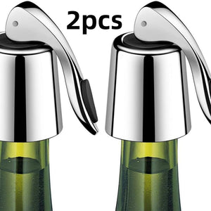 2pcs, Wine Stopper, Stainless Steel Wine Bottle Stopper With Silicone Seal, Reusable Beverage Saver, Freshness, Advanced Bottle Sealant, Ide