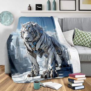 1pc Cozy Snow Mechanical Tiger Print  Blanket - Lightweight Flannel Throw For Sofa, Bed, Travel, Camping, Livingroom, Office, Couch, Chair,