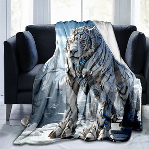 1pc Cozy Snow Mechanical Tiger Print  Blanket - Lightweight Flannel Throw For Sofa, Bed, Travel, Camping, Livingroom, Office, Couch, Chair,