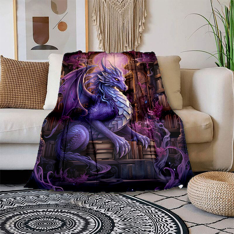 1pc Cozy Dragons And Magic Print  Blanket - Lightweight Flannel Throw For Sofa, Bed, Travel, Camping, Livingroom, Office, Couch, Chair, And