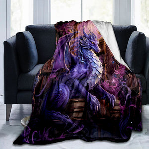 1pc Cozy Dragons And Magic Print  Blanket - Lightweight Flannel Throw For Sofa, Bed, Travel, Camping, Livingroom, Office, Couch, Chair, And