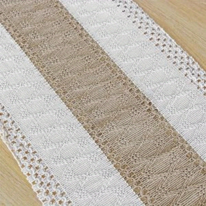 Bohemian Chic 72-Inch Polyester Table Runner with Tassels - Rustic Cream & Brown for Dining & Bedroom Decor