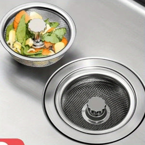 2pc Stainless Steel Sink Strainer Set with Handle & Stopper: Polished, Durable, and Clog-Free Solution for Professional Kitchens