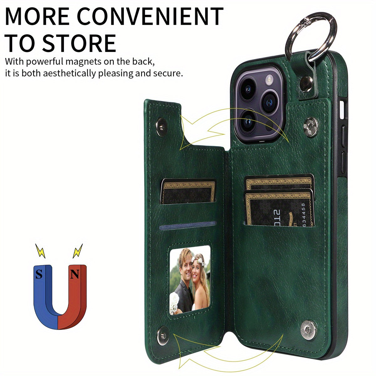 For IPhone 15/14/13/12/11 Pro Max/X/XS Max Wallet Case With Card Holder, Ring Buckle Artificial Leather Kickstand Card Slots Case, Double Ma