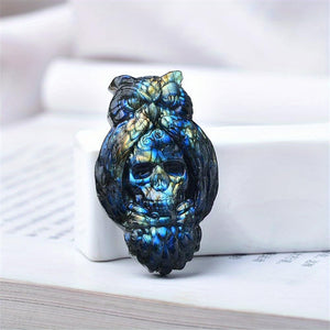 Beautiful Natural Labradorite Carving Wing Ornments Healing Crystal Skull Collectible Figurines Reiki Decor