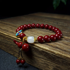 1pc 2023 New Explosive Boutique Vermilion Bracelet Peace Lock And Good Luck Gourd Pendant Matching Bracelet, Send Friends, Family Gifts