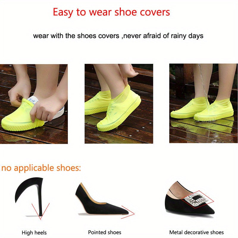 1pair Rubber Rain Boot Overshoes For Outdoor Use Silicone Waterproof Shoe Covers Rainy Day Shoe Cover Reusable Non-Slip Rain Boots