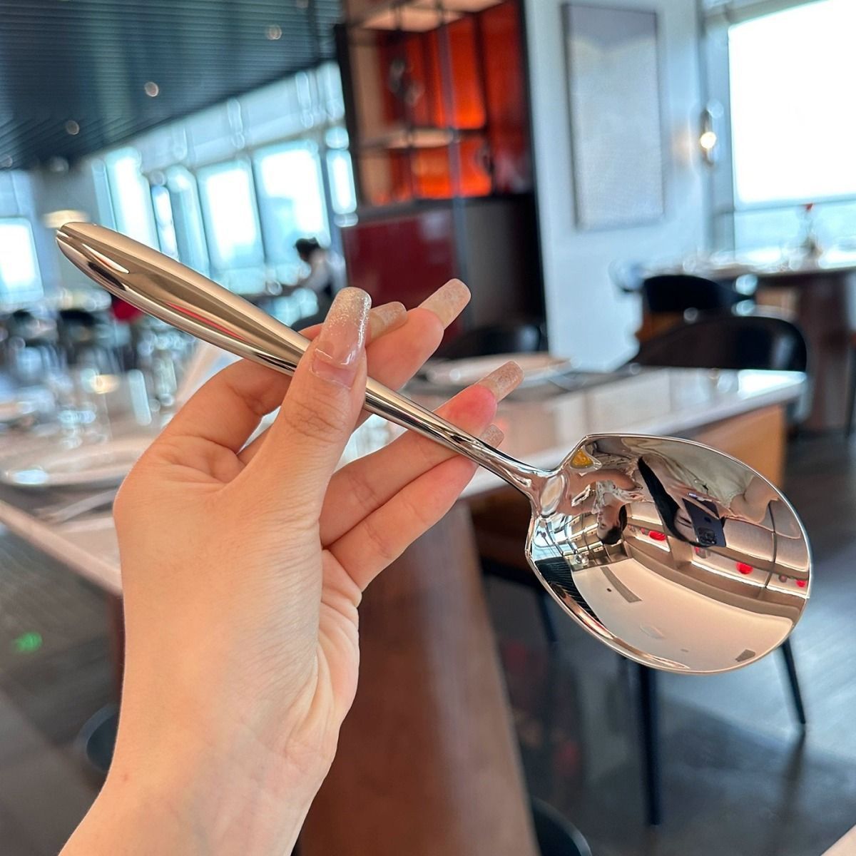 Elegant & Durable Stainless Steel Serving Spoon – Large, Ergonomic Design, Ideal for Buffet, Hotel, and Canteen Use