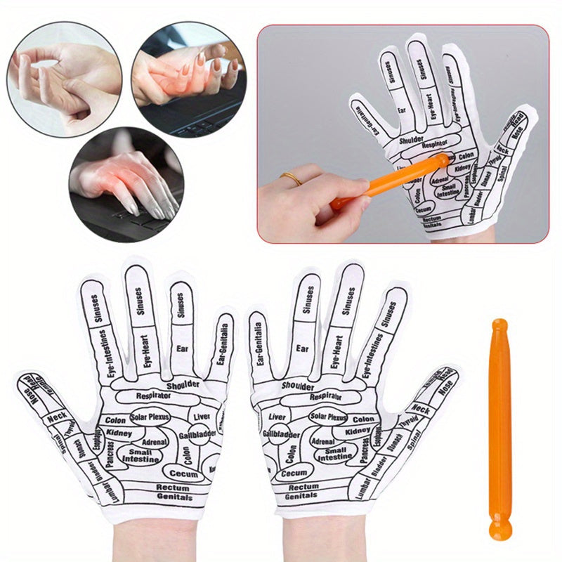 1pair Shiatsu Reflexology Gloves - Hand Massage Tool with Acupressure Point Chart for Relaxation and Pain Relief