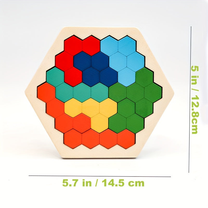 Hexagon Tangram Puzzle, Wooden Puzzle Toys, Challenging Puzzles Wooden Brain Teasers Puzzle For Adults Puzzles Games, Family Portable Puzzle