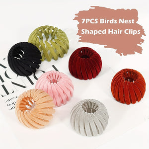 7pcs Velvet Bird's Nest Magic Hair Clips Back Head Ponytail Holder Hair Accessories Simple Monochrome Lazy Ball Head Fixed Plate Hair Access