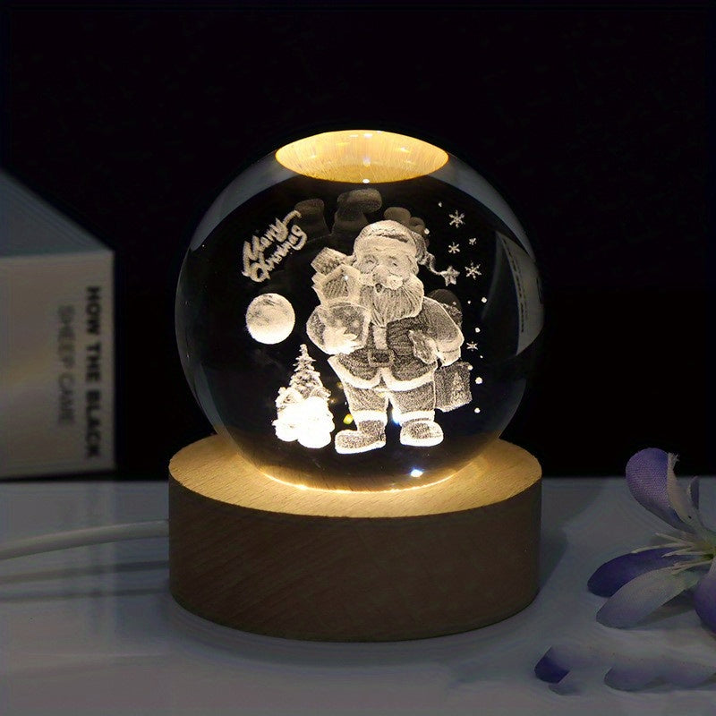 1pc Christmas Crystal Ball, Decoration Props Sparkling 3D Sculpture, Perfect Christmas Gift, Night Light And Table Decoration For Bedroom An