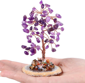 Crystal Tree Amethyst Crystal Tree Natural Agate Slice Base Polished Gemstone Money Tree Home Office Desk Crystal Decor Lucky Crystal