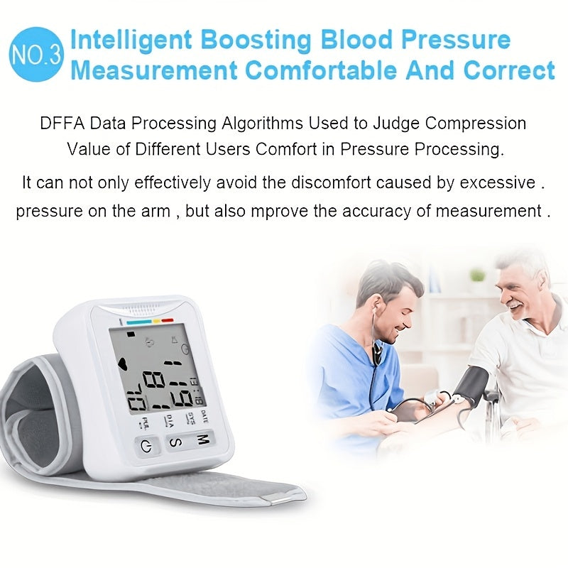 Compact Digital Wrist Blood Pressure Monitor - One-Touch, Irregular Heartbeat Indicator, Battery-Free Operation