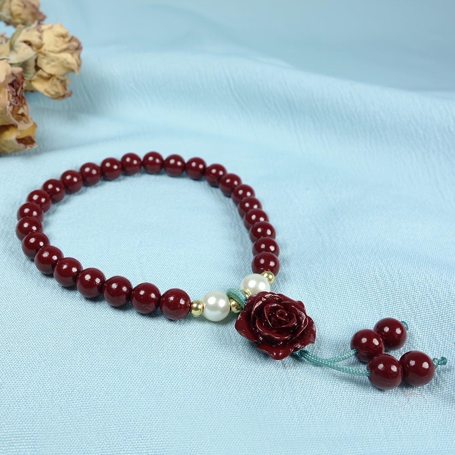 1pc Cinnabar Beads Bracelet, Good Luck Attracts Wealth Best Gift, Rose Pendant Elegant Charm Bracelet For Men Women