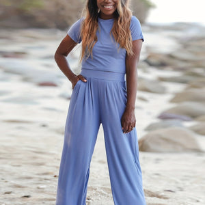 Chic Cropped Top & Flowy Wide-Leg Pants Set - Relaxed Fit, Breathable Fabric - Versatile Style for Any Occasion, Women's Ensemble