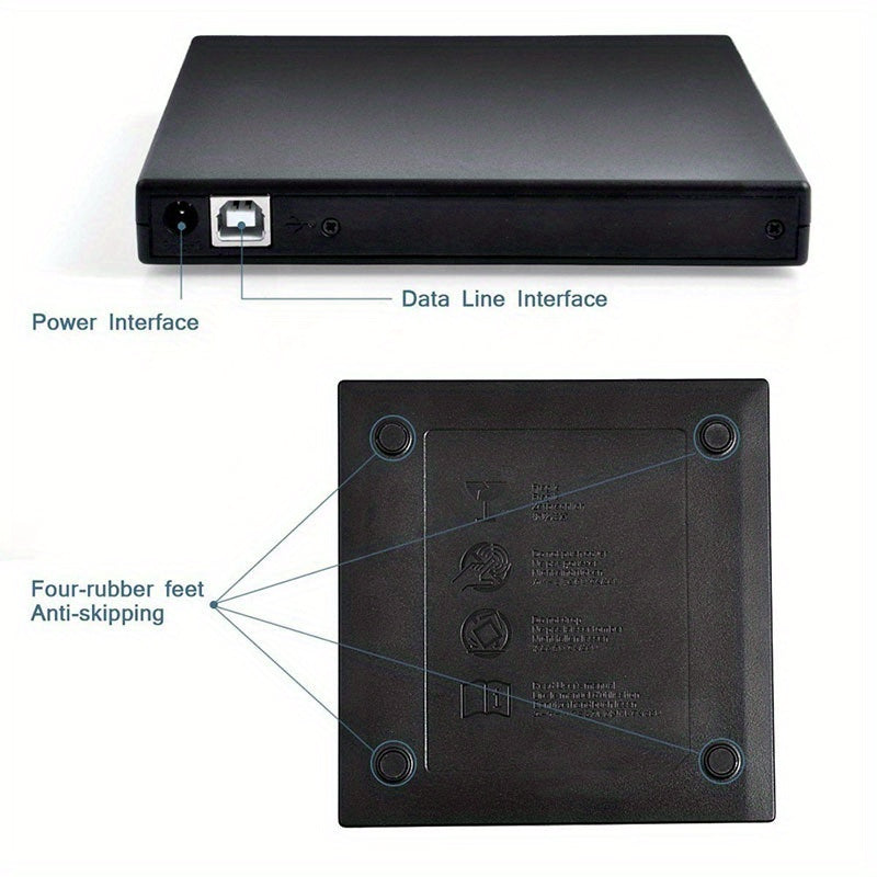 Portable USB 2.0 External CD/DVD Drive - High-Speed Burner & Player for PC/Laptop - Plug & Play, Travel-Friendly