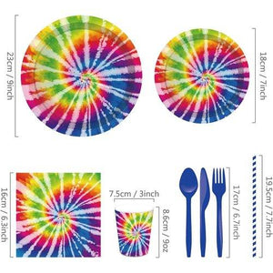 68PCS Set US Tie Dye Party Supplies Birthday Dinnerware Paper Plates Rainbow Pastel Local Shipping