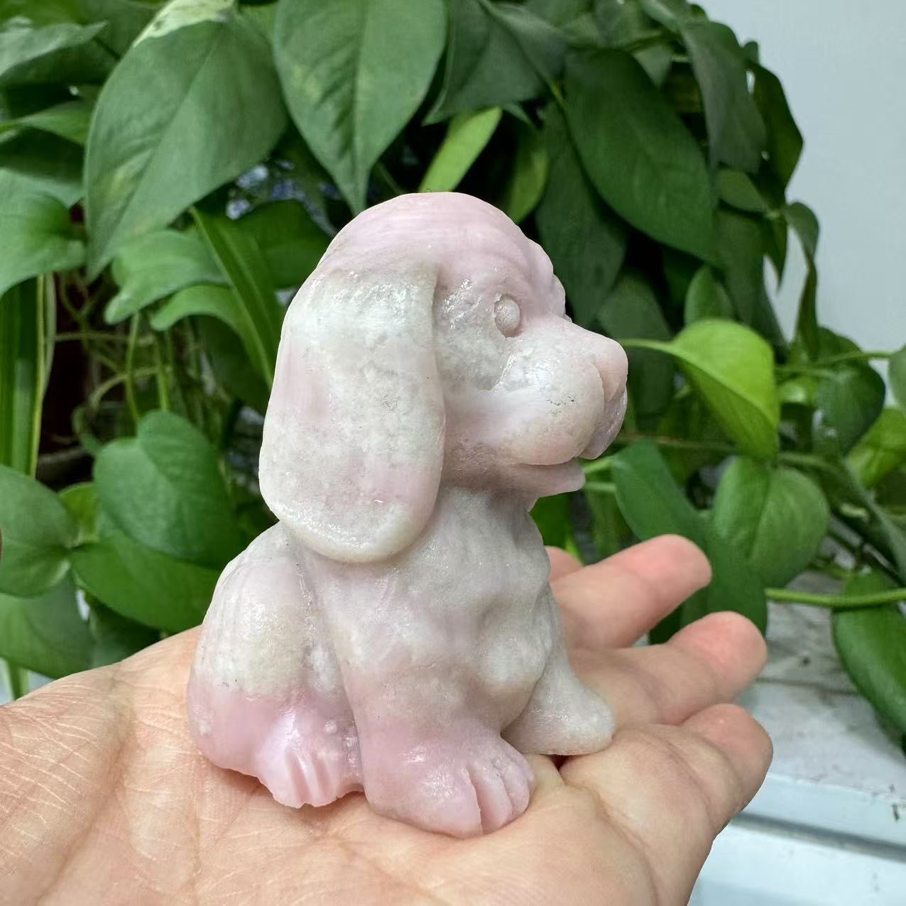 Hand Carved Pink Opal Dog Crystal Dog Crystal Animal Crystal Gift Crystal Figurine Crystal Collection