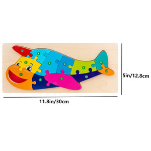 Rectangle Toddler Puzzle,Wooden Puzzle For Children, Animals Puzzles Dinosaur Crocodile Caterpillar Giraffe,Colorful Wood Numbered Puzzles B