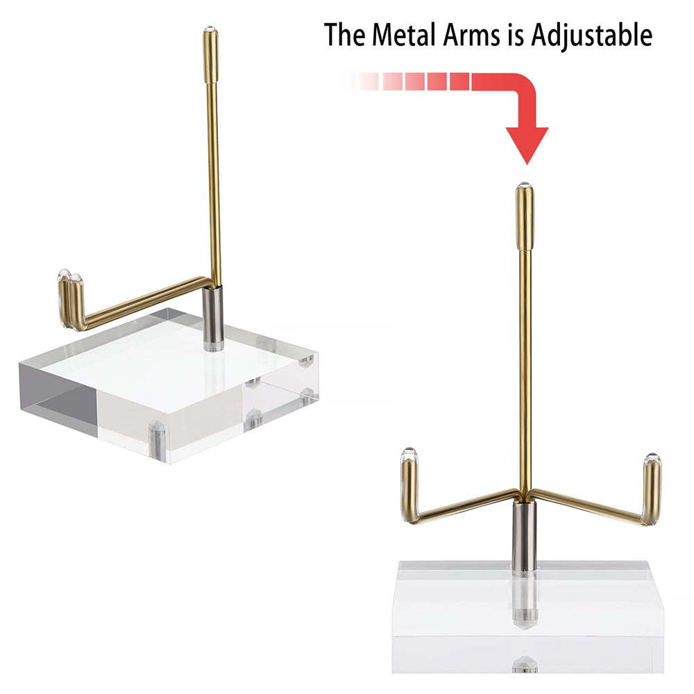 Adjustable Metal Arms Display Stand Easel with Acrylic Base Small Display Easel Holder for Fossil Coral Geodes Rock Mineral Agate Crystals Seashell and Small Collectibles